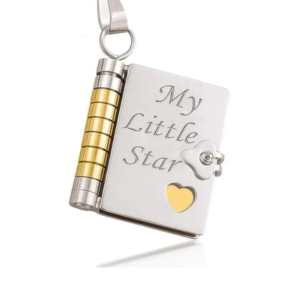Stainless Steel My Little Star Inspirational Book Locket Custom Letters Necklace - Unisex, Laser Engraved Quotes, 30g, Chain & Link, Personalized Message, Storybook-Inspired, Graduation Gift Keepsake for Daughter, Choking Hazard Small Parts