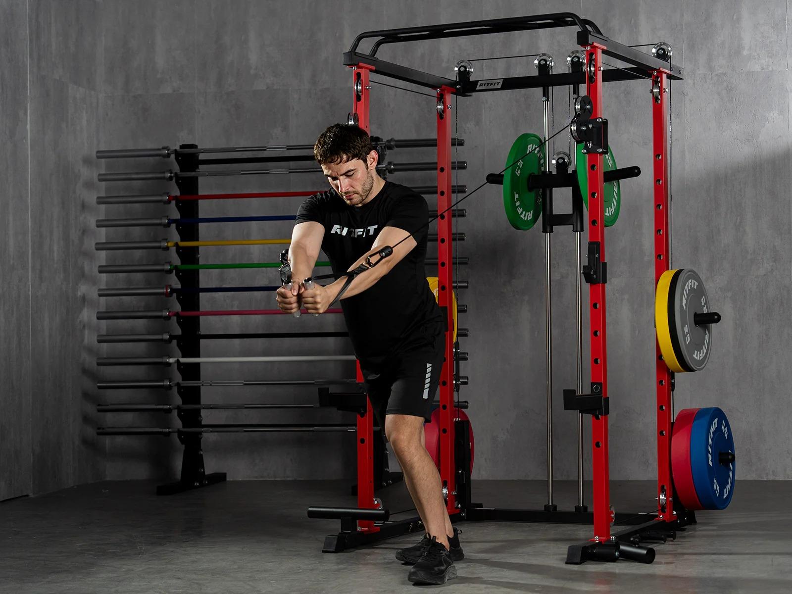 RitFit P3 Power Cage 1200lbs with Smooth Cable System & Aluminum Pulleys Multifunctional Workout Station Home Exercise Machine