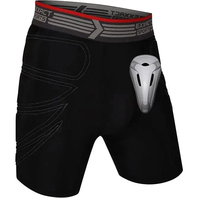 Exxact Sports Men's Padded Compression Sliding Shorts with Cup, Quick-Dry 4-Way Stretch Athletic Wear for Baseball, Football & MMA, Athletic Wear Shorts, Hip Padded Shorts, Compression Gym Shorts