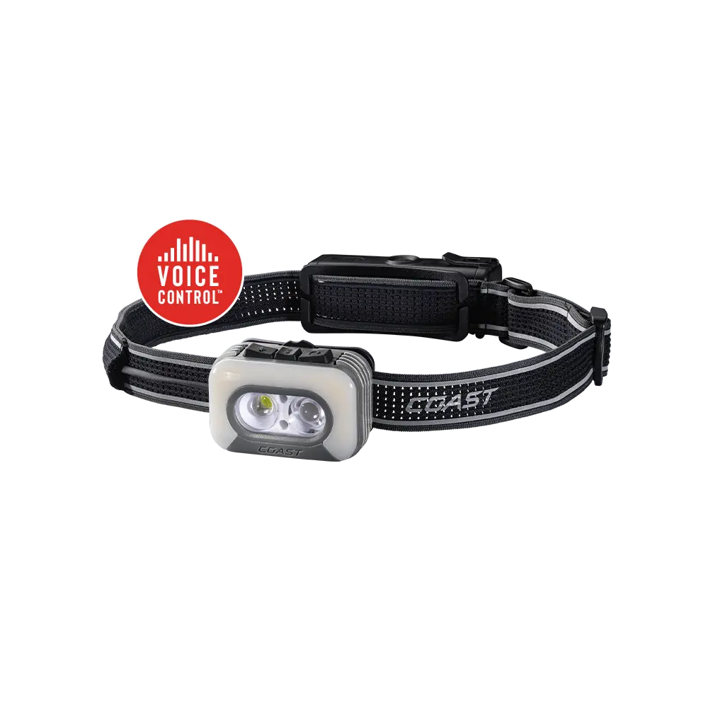 COAST RL35R Voice-Controlled 1100 Lumen Rechargeable LED Headlamp with ARC280™ Lighting, 4 Color Modes, Rear-Facing Safety Signal, Variable Light Control and USB-C Charge Port,  Headlight Flashlight