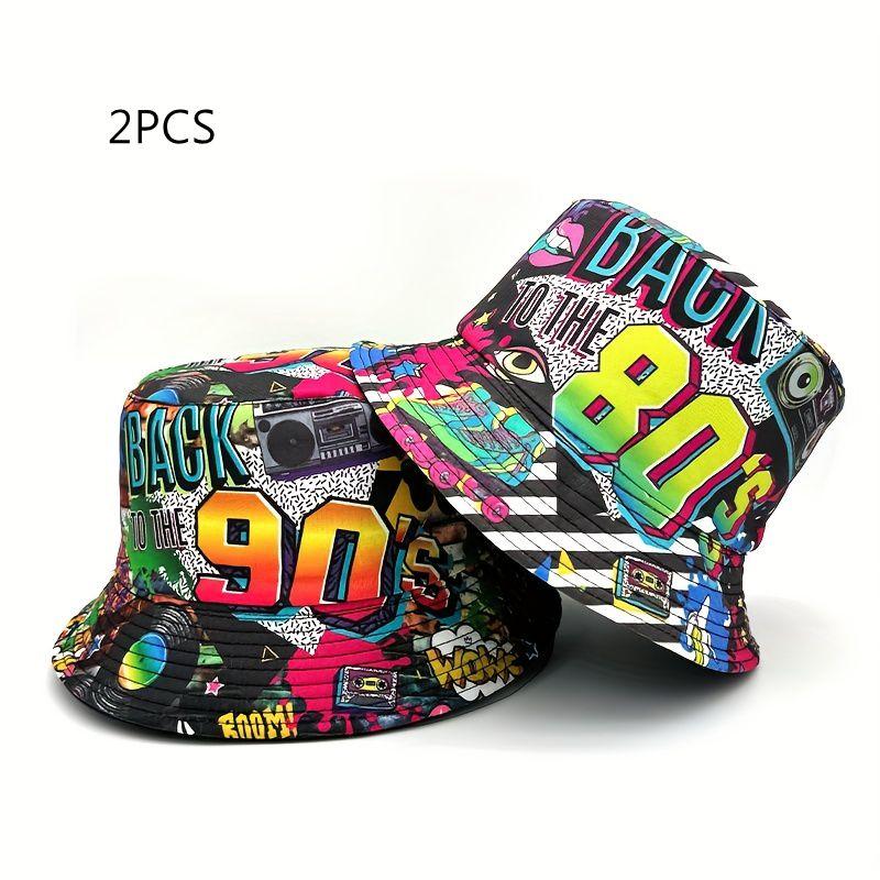 Beach Cap - Back to the 80s Design Colorful Patterned Hat in Polyester for Nostalgic Retro Fashion Versatile Use Ideal for Beach Trips & Casual Outings Vintage