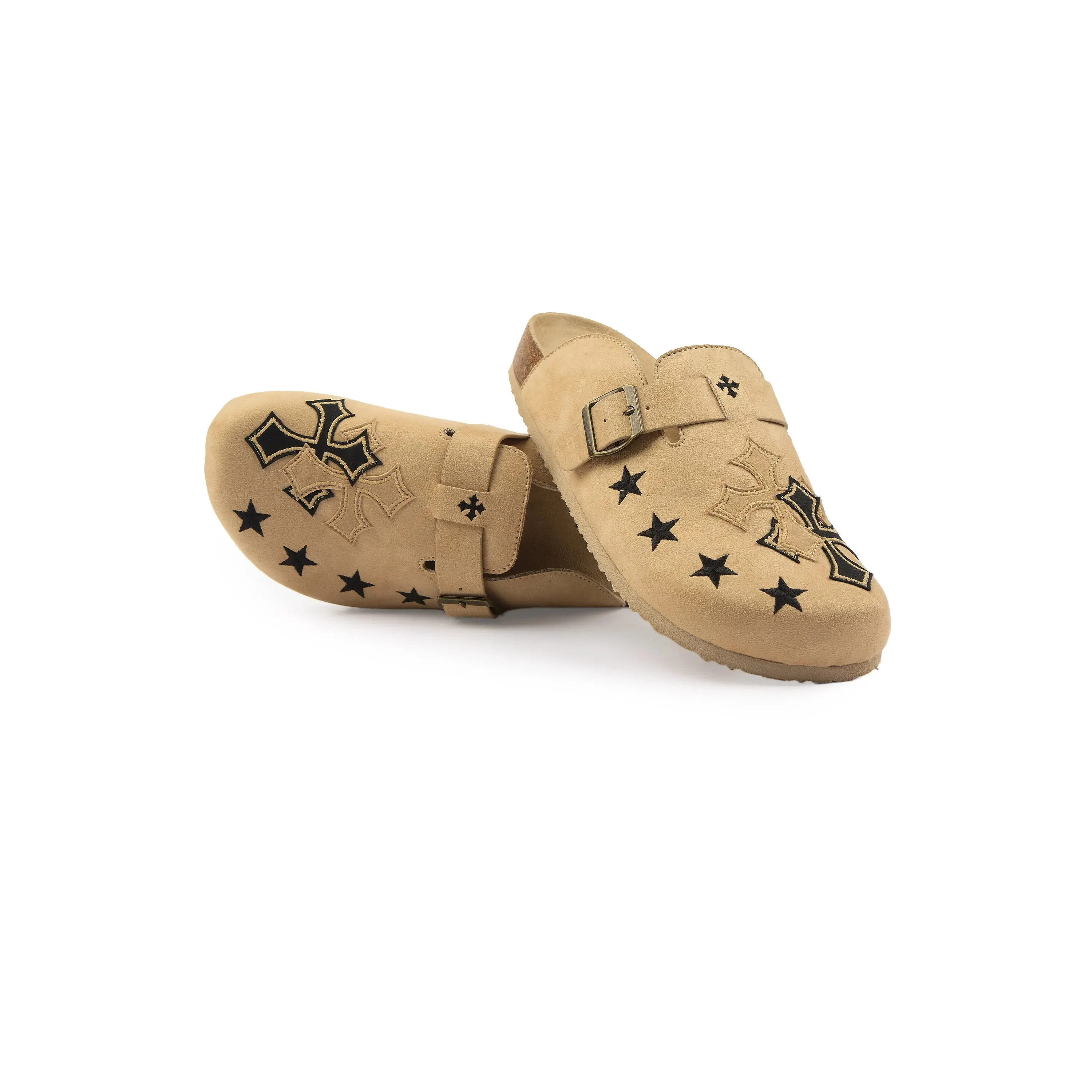 Mens Ryatt Beige Felt Patch Mule