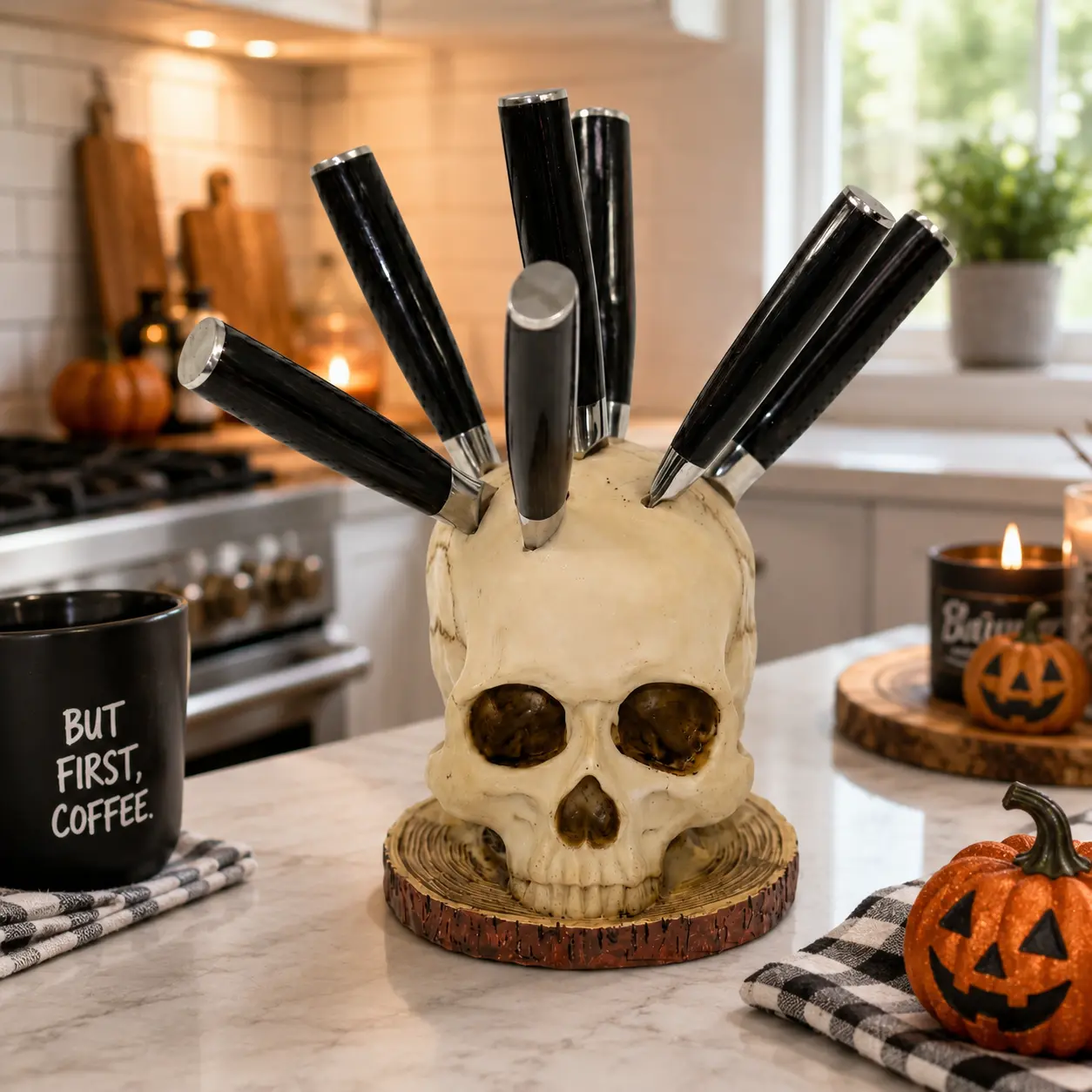 Gothic Skeleton Skull Knife Holder - No Knives Included, Horror Lover Gifts, Kitchen Home Organizer, Small Storage Rack, Halloween Decor, Knife Holder