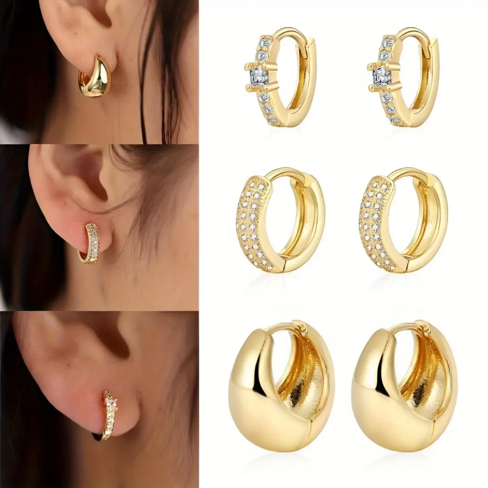 3 Pairs Gold Hoop Earrings Set for Women Trendy, 14K Gold Plated Lightweight Small Gold/Silver Hoop Earrings for Women Chunky Open Hoops Earrings Jewelry Gifts
