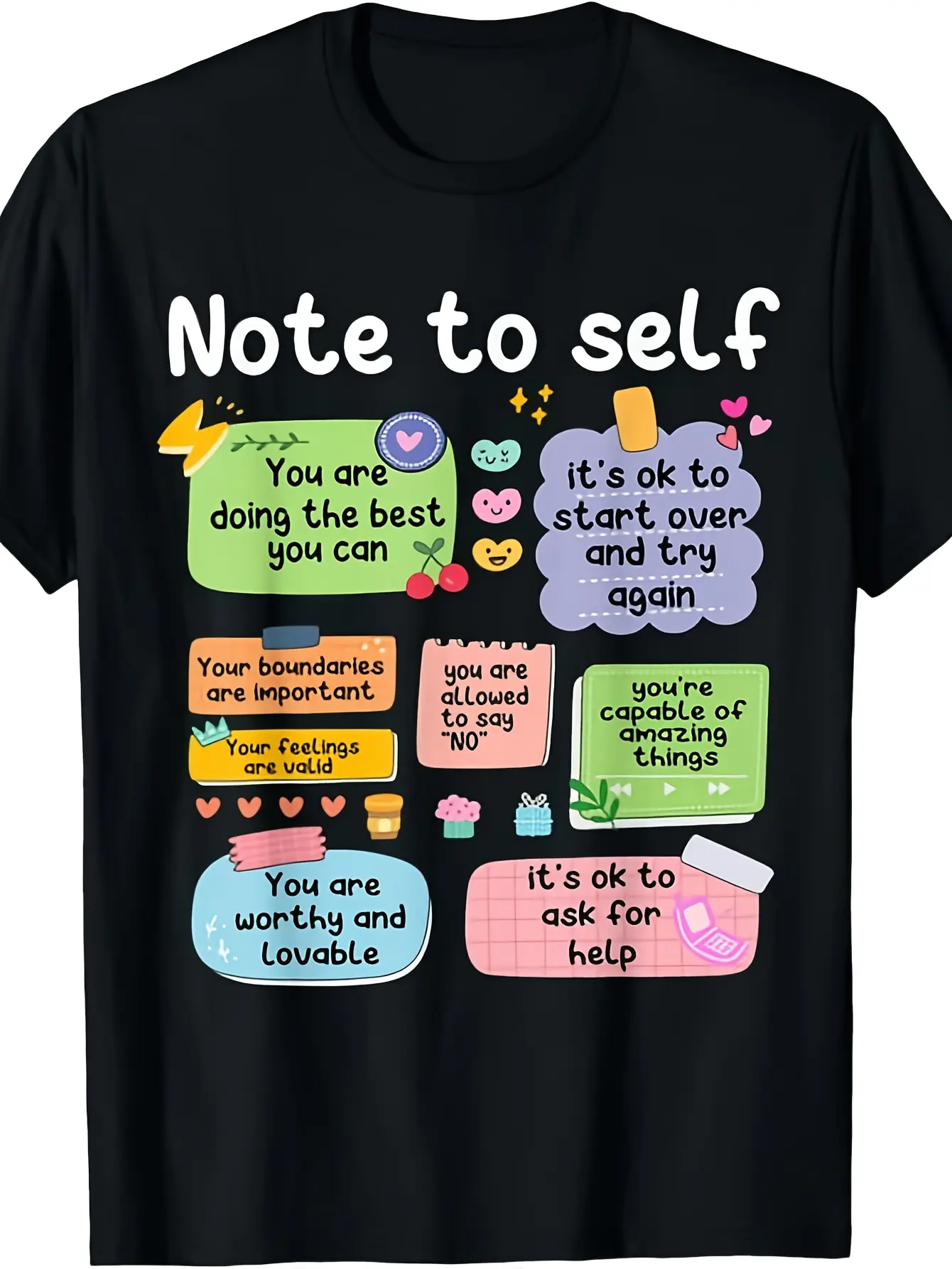 An Inspirational T-Shirt for Yourself- Positive Self-Affirmation- with Colorful Self-Care Phrases, Unisex, Mental Health Clothing, Suitable for All Seasons, Ideal Gift for Self-Love and Personal Growth