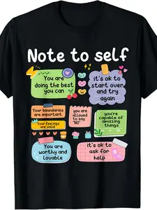An Inspirational T-Shirt for Yourself- Positive Self-Affirmation- with Colorful Self-Care Phrases, Unisex, Mental Health Clothing, Suitable for All Seasons, Ideal Gift for Self-Love and Personal Growth