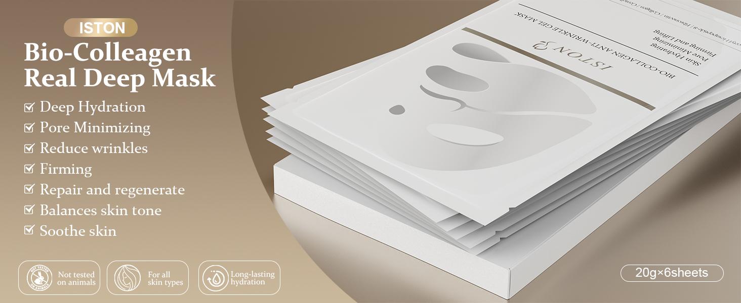 ISTON Ultra-Moisturizing 6-Piece Bio-Collagen Deep Anti-Wrinkle Lifting Mask, a nighttime moisturizing mask for all skin types - minimizes pores, enhances elasticity, firms