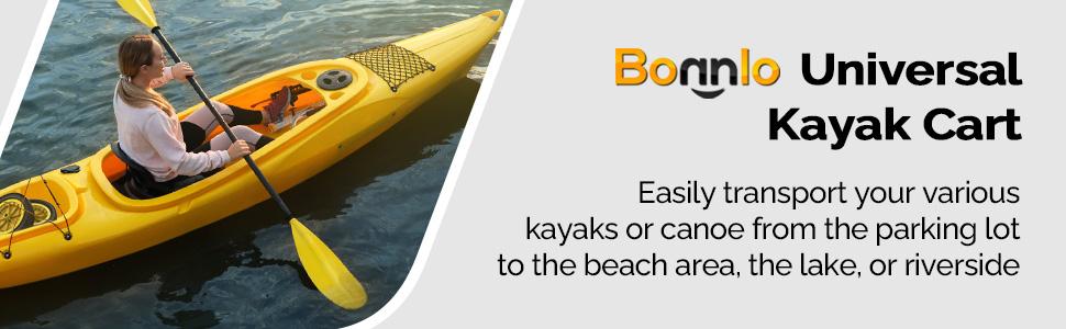 Bonnlo Foldable Aluminum Kayak Trailer with 10'' Solid Tires, Universal Kayak Wheels Cart for Canoe, Paddle Board, Boat, Float Mats, Jon Boat