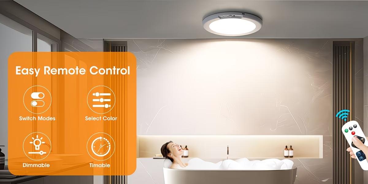 Rechargeable sensor ceiling light with remote control - magnetic wireless ceiling light, battery powered, no wiring required, suitable for various scenarios such as wardrobes, shower rooms, stairs, storage rooms, hallways, porches, and terraces.