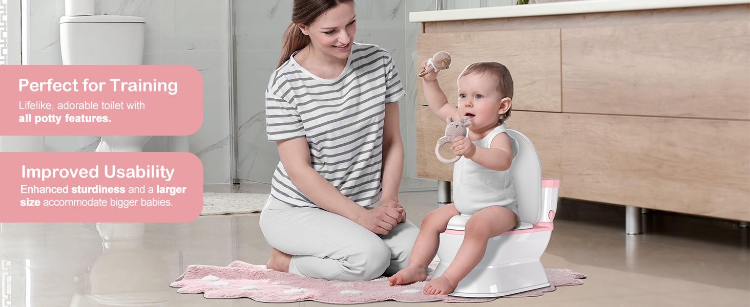 BabyBond 2-in-1 Realistic Flushing Potty Trainer, Pink Potty Chair with Detachable Seat, Flush Sounds, Wipes Storage & Toilet Paper Holder, Potty Trainning Seat for Toddler and Infant