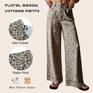 Imily Bela Women's Floral Baggy Wide Leg Jeans Casual High Waisted Boyfriend Vintage Boho Denim Pants with Pockets All Seasons Streetwear