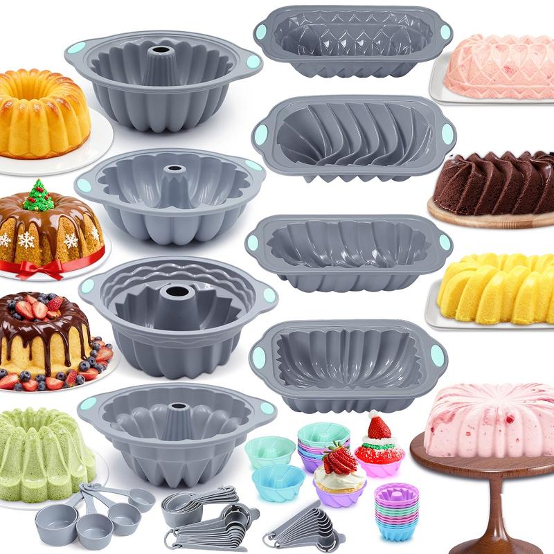 nonstick pan To encounter 66/45/21 Pieces Silicone Baking Set 7 Cups Tubular Cups 45 Mini Loaf Pans for Banana Bread Sandwiches Pound Cakes Meatloaf Mousses Jellies Chocolates Christmas Gift