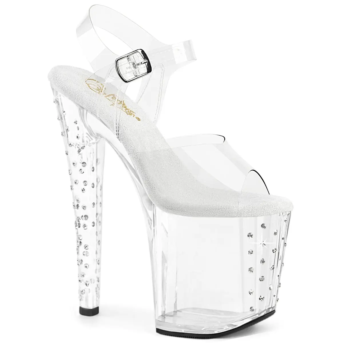 Women's Stylish Fashion Rhinestone-Decor High Heel Sandals - 3 3/4-inch Platform Heeled Footwear, Enchant-708RS
