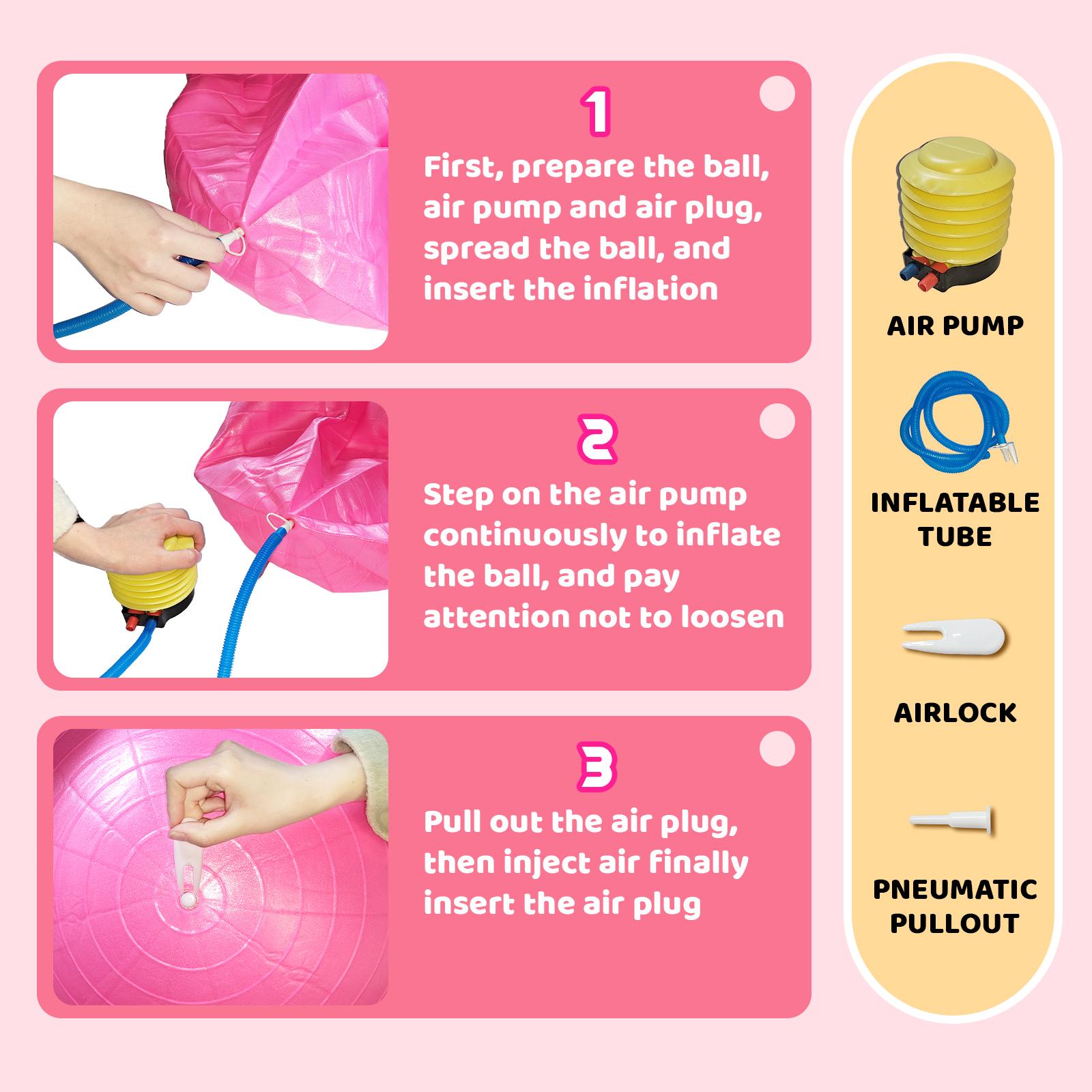 【Free Gift with Purchase】Yagud Yoga Ball Exercise Ball Anti Slip Heavy Duty for Fitness, Balance & Core Workout, with Foot Pump, Pink/Cyan/Purple