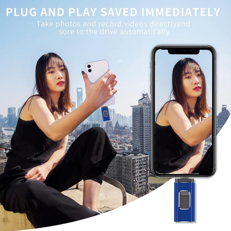 Portable 4-in-1 USB 3.0 Flash Drive for iPhone & Type-C & Android & PC, Easy Backup & File Transfer, iPhone Photo Stick Memoria Portátil Pendrive Memory Stick 64GB 128GB 256GB 512GB 1TB External Storage