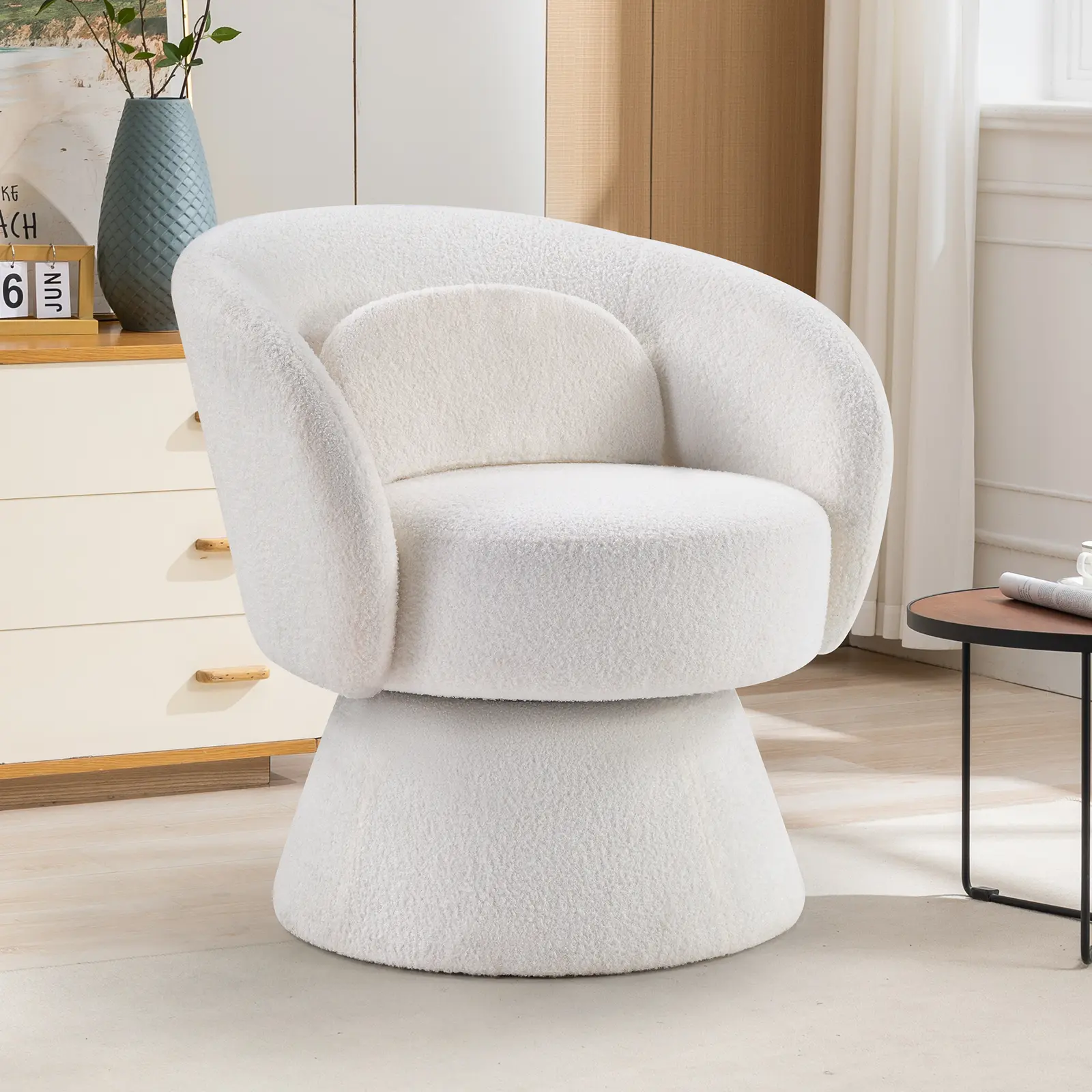 [DealsForYouDays] EBELLO Cloud-Like Soft Swivel Accent Chair – Modern U-Shaped Design with Pillow, Ideal for Living Room, Bedroom, Office, vanity chair， Fabric Armchair