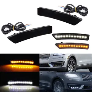 2PCS LED Switchback Xenon White/ Sequential Amber DRL Front Side Marker Lamp Lights For Lincoln Nautilus MKX 2016 2017 2018 2019 2020 2021 2022 Replace OEM FA1Z-13A565-D, FA1Z-13A565-C