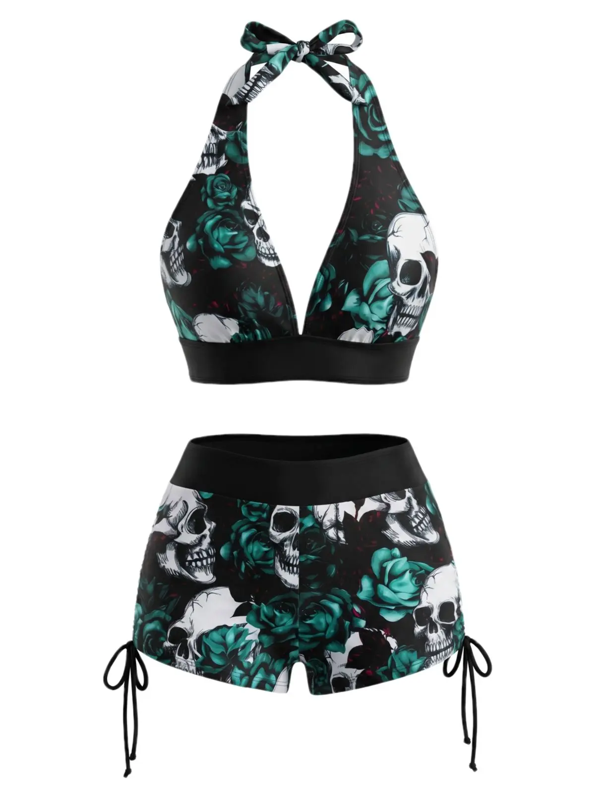 1980s Gothic Punk Halter Rock Skull Bikini Set