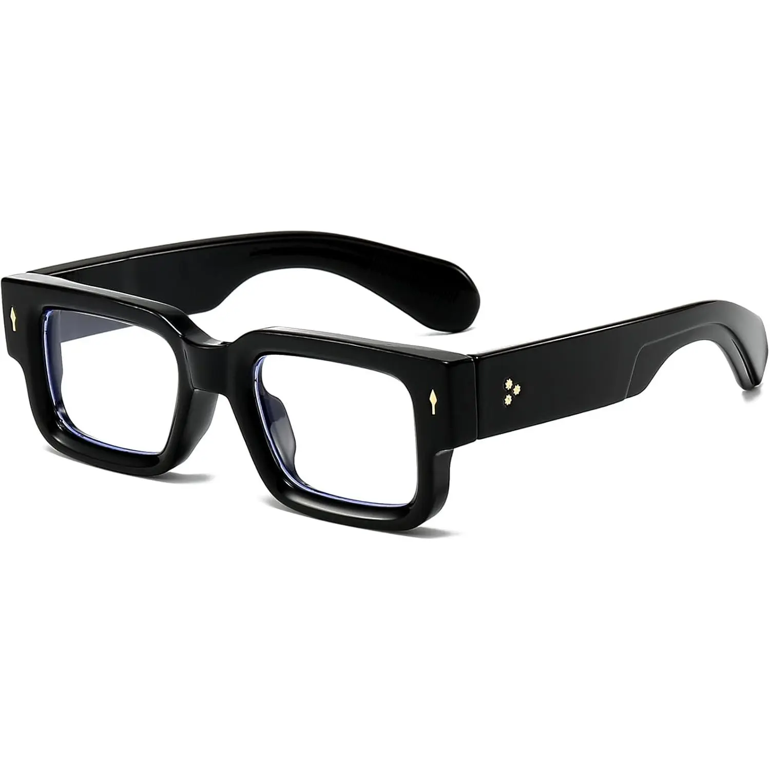 Extra Thick Geometric Square Frame Fashion Glasses - Stylish Quality Tac & Acetic Acid Frames, Non-Prescription Black Bluelight Glasses for Adults, Comfortable Computer Screen Viewing Accessories, Stylish Glasses