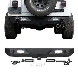 Garvee Rear Bumper Compatible with Wrangler TJ 1997-2006 (2/4 Doors), Full Width Off-Road Rock Crawler Bumper with 2 x LED Lights & 2 x D-Rings, Heavy Duty Steel, Black