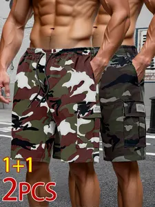 Men’s casual cargo shorts, 2-pack — multi-pocket outdoor tactical shorts suitable for summer activities and everyday wear