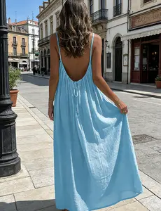 Spaghetti Strap Dress, Spaghetti Strap Dresses for Women, Backless Cami Dresses for Women Cami Lounge Dress Backless Sleeveless House Dress Long Sundress with Back Tie