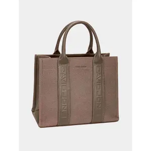 David Jones Luxury Structured Canvas Tote Handbag with Premium Contrast Leather Handles