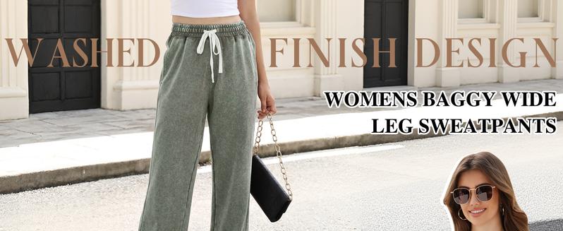 Arssm Women’s Baggy Sweatpants – Wide Leg Palazzo Pants with Acid Wash, Cotton Joggers, Drawstring Athletic Pants with Pockets for Casual Streetwear