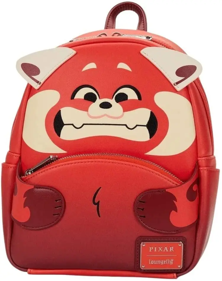 Loungefly Disney Pixar Turning Red Mei Red Panda Cosplay Faux Leather Cute Mini Backpack with Plush Tail, Cute Backpack, Fashion Backpack