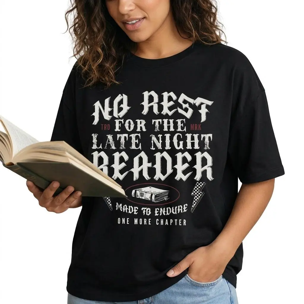 Late Night Reader Women Graphic Tee Vintage Bookish Shirt One More Chapter Plus Size