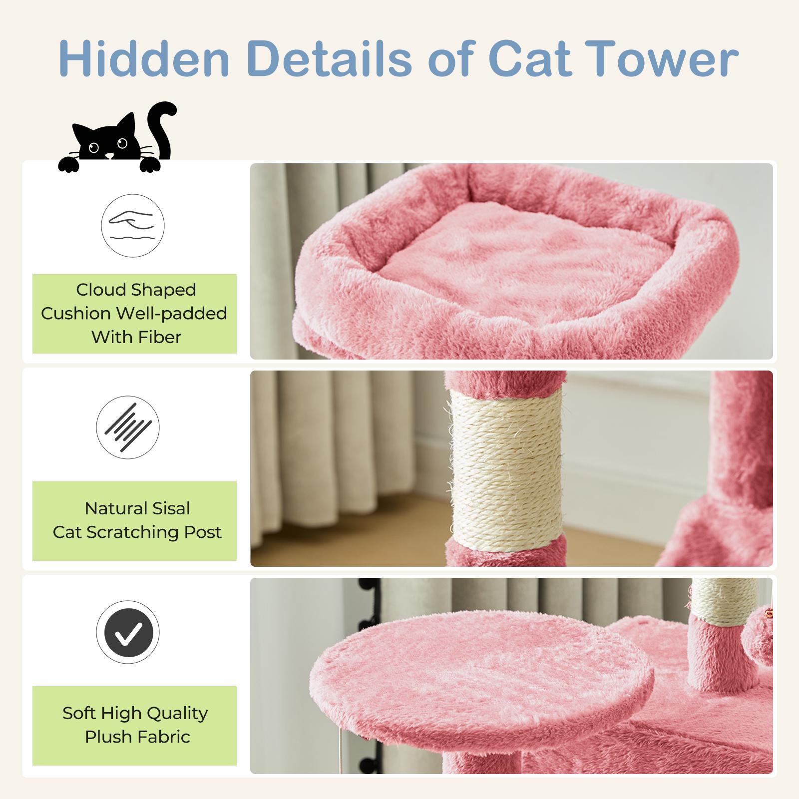 44" Cat Tower for Multiple Cats Multi-Level Condo with Platforms Hammock Sisal Posts 44 LBS Capacity Stylish Neutral Design Perfect for Apartment