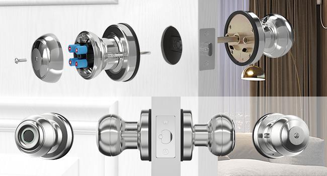 Fingerprint Door Lock, Smart Fingerprint Door Knob with Lock, Biometric Door Locks with App Control & Key, Keyless Thumbprint Entry Door Locks for Bedroom, Front Door, Home, Apartment-Silver