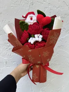 Handmade Crochet Christmas Bouquet with Santa & Roses | Holiday Gift Decor