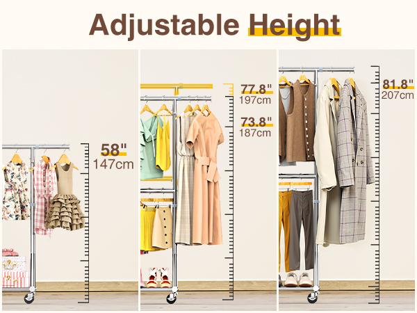 Double-Layer Rolling Clothes Rack! Large-Capacity Garment Organizer, Clothing Store Display Rack, Bedroom Floor-Standing Hanger