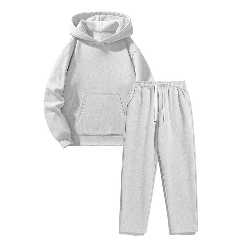 Men's Solid Hoodie  Drawstring Waist Sweatpants Two-Piece Set,Casual Fashion Cozy Breathable Soft  Outfits for Daily Outdoor Wear Spring & Fall Beige Motocross Thickened and Fleece-lined Polyester Warmth  Suits Menswear Long Sleeve Plain  stylish Hoodies