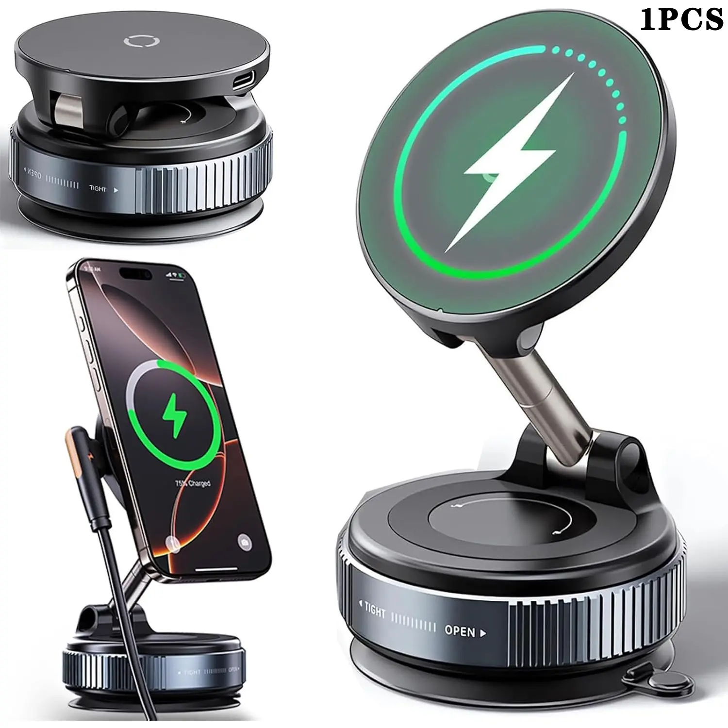 15W Fast Wireless Car Charger Mount, Magnetic Phone Holder Compatible with MagSafe, Magnetic Charging Design, Foldable & Portable for All Smartphones, Car Gadgets