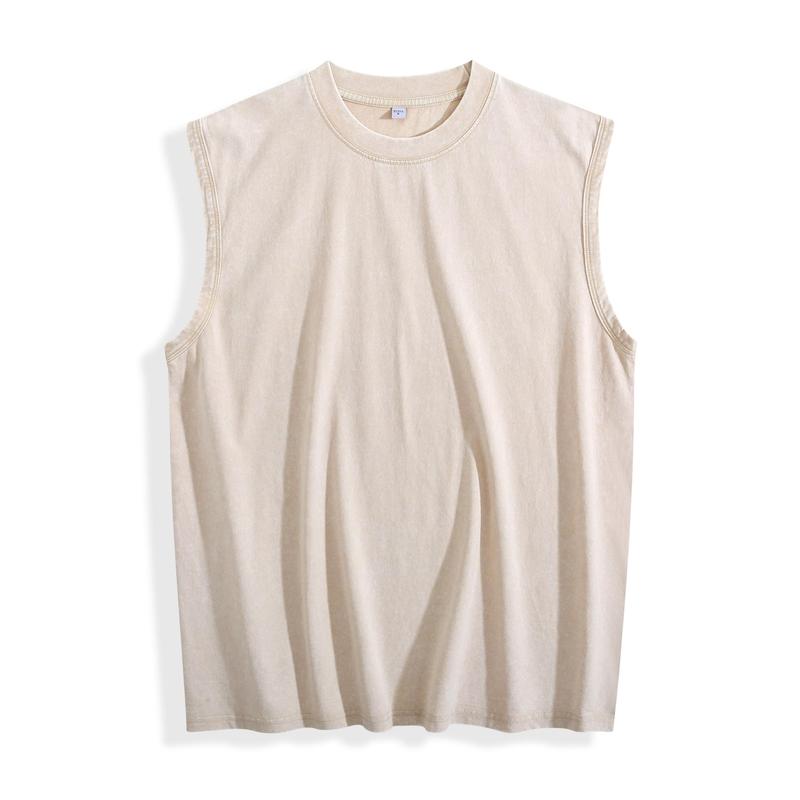 Men's Retro Street Style Sleeveless Tank Top - 100% Cotton, Washed Vintage Look, Loose Fit, Round Neck, Graphic Print with "RESPECT THE LOCALS" Design, Blue Shark Illustration, Casual Summer Wear