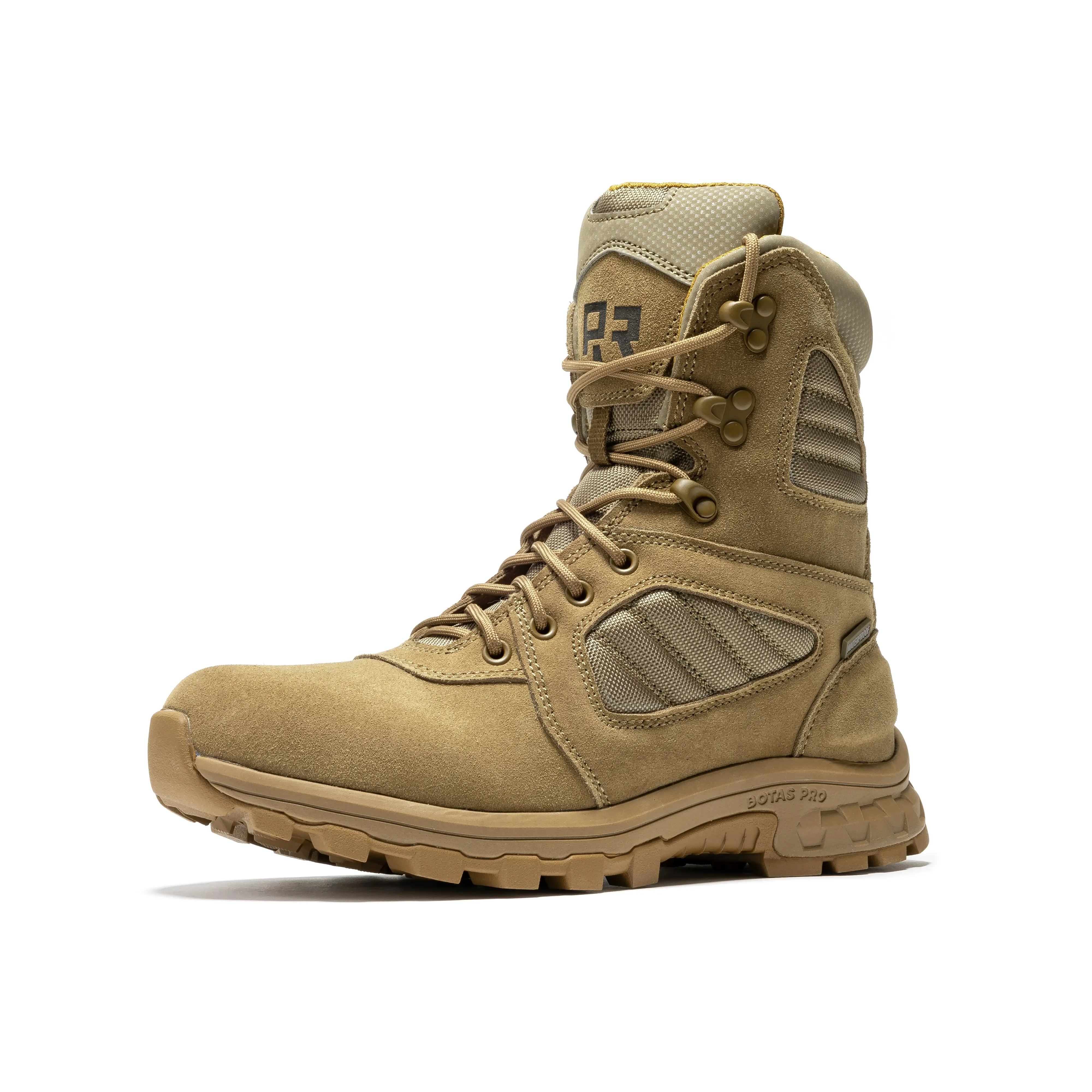 ROCKROOSTER Burano Men's 8-Inch Military Tactical Boots Coyote Suede & Nylon YKK Side Zipper Waterproof HYDROGUARD Lining EH Safe AB540