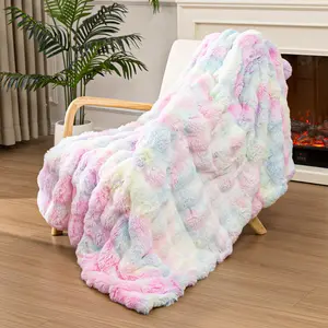 【TikTokShopHolidayHaul】LOKHOM Faux Rabbit Fur Blanket-Pillow not included- Bubble Blanket-Luxury Plush Velvet Throw, Ultra-Soft Fleece, Warm Cozy Winter Blanket for Couch-Elegant, Bed, Sofa, Lightweight, solid color comfy blanket, family gift