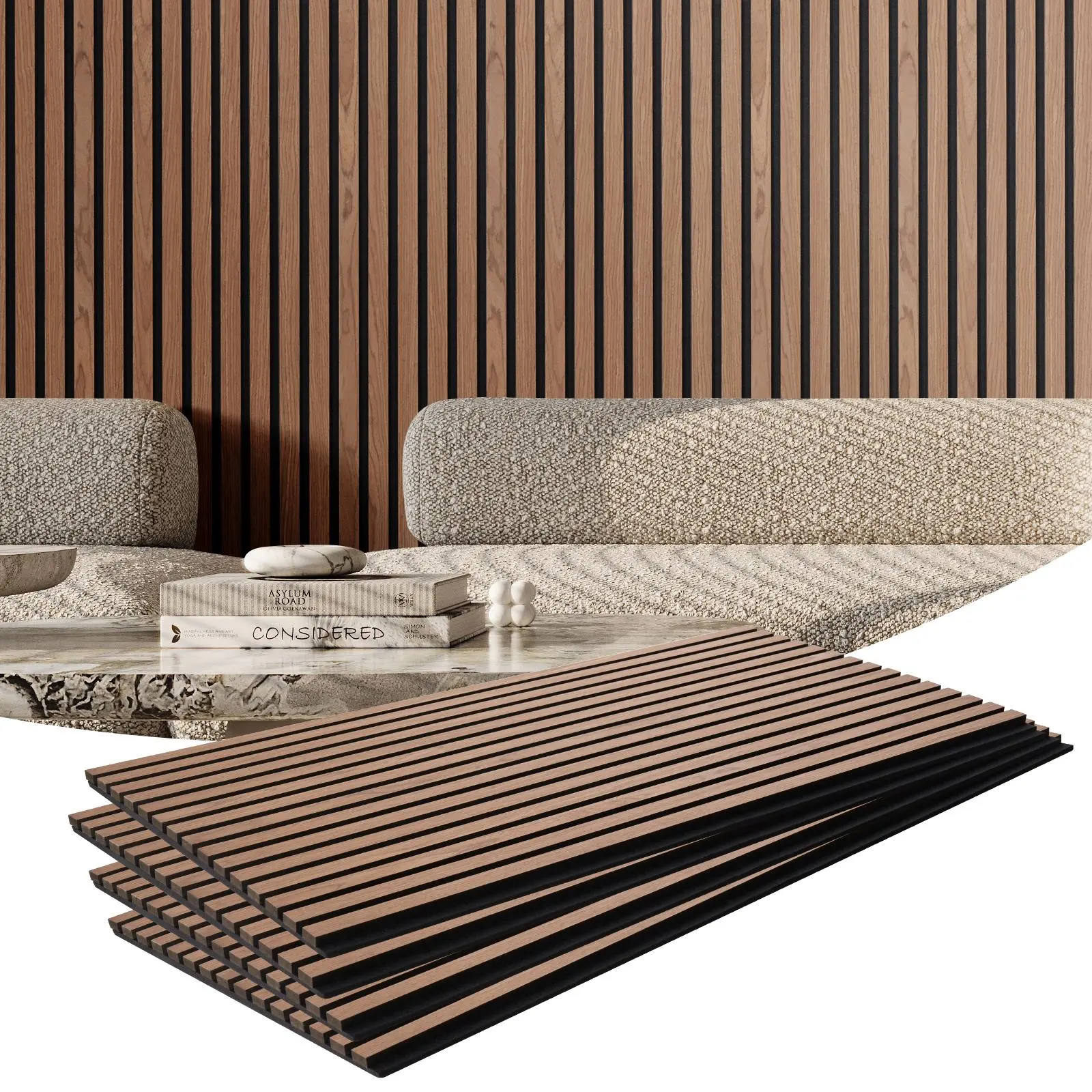 VEVOR Wood Slat Acoustic Panels,  23.6 x 47.2 inch, MDF Accent Wooden Wall Panels for Modern Interior Wall, Faux Wood Wall Board Panels for Stylish Decor and Noise Reduction, Walnut#BackToSchool