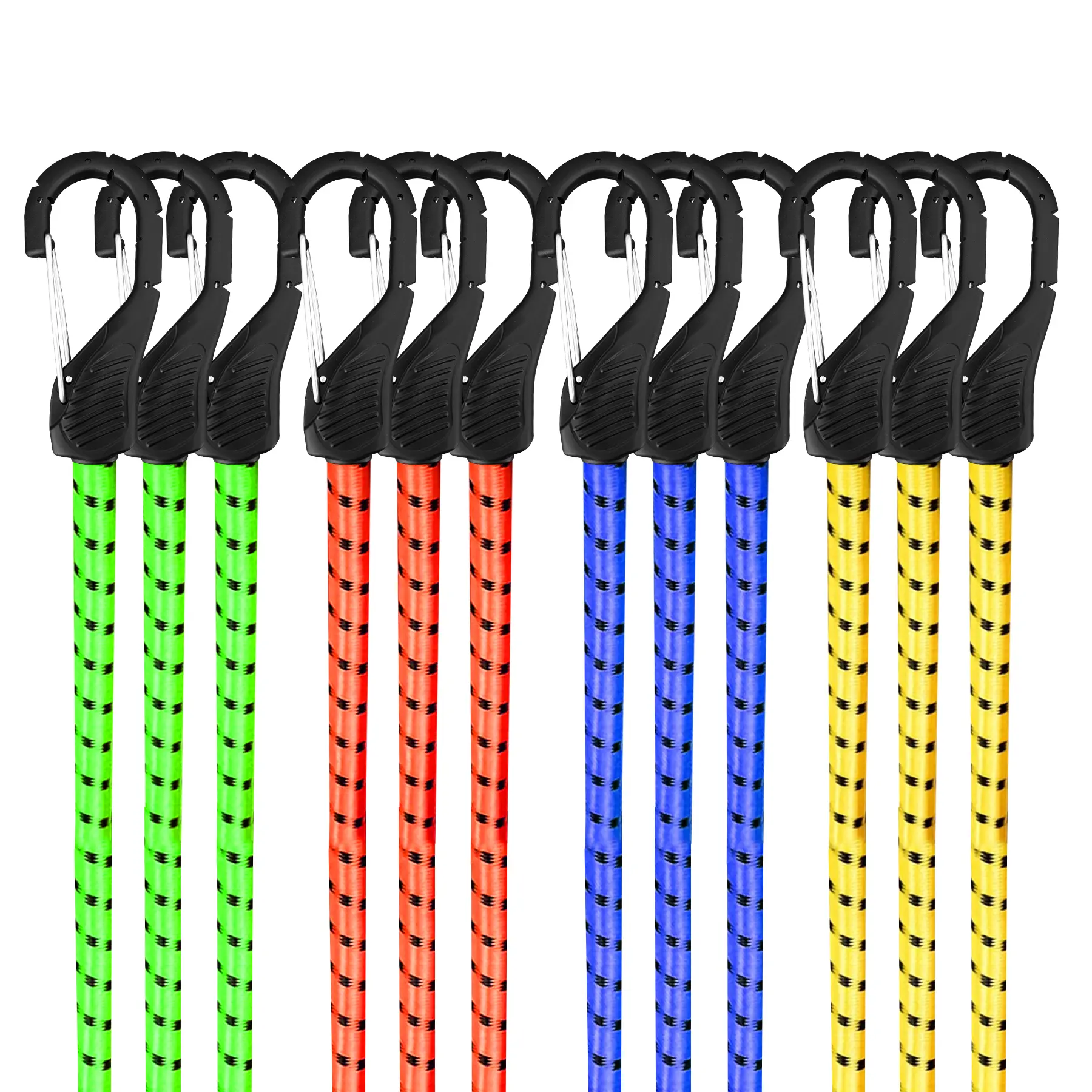 DARK DCUK 12-Piece Latex Braided Elastic Bungee Rope with Metal Hooks, 30” Heavy-Duty Cords for Outdoor Camping, Garage Storage, RV Use
