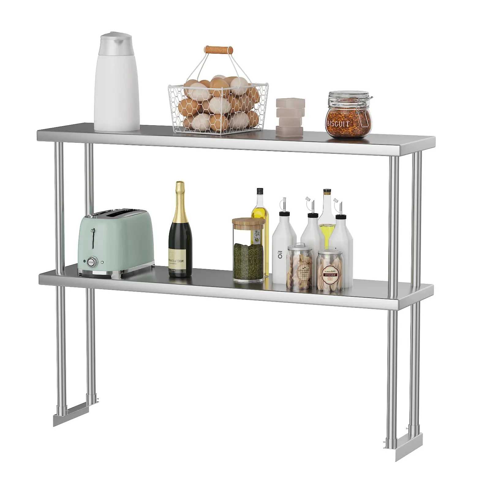 Garvee 12×48 Inch Heavy-Duty Stainless Steel Table with Upper & Lower Shelves - Commercial Kitchen Prep Workbench, Ideal for Restaurants, Home Kitchens, Garages
