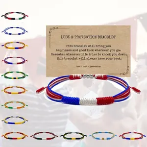 Patriotic Country Code Flag Pride Bracelet, Protection and Lucky Surfer String Bracelet, Tibetan Wrist Wrap Bracelet, Boho Rope Bracelet for Women, Men, String Thread