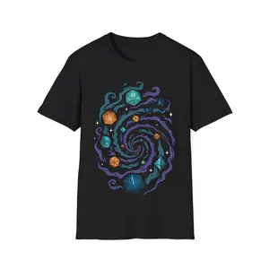 Cosmic Dice Spiral Graphic T-Shirt – Fantasy RPG Gamer Tee
