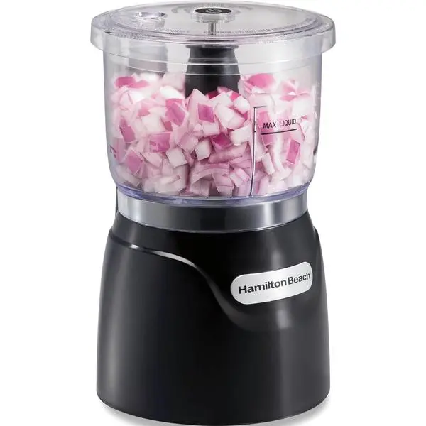 Hamilton Beach 3 Cup Electric Vegetable Chopper & Mini Food Processor | Simple Stack & Press Design | 350 Watts & Stainless Steel Blades For Dicing, Mincing & Puree | Dishwasher Safe | Black