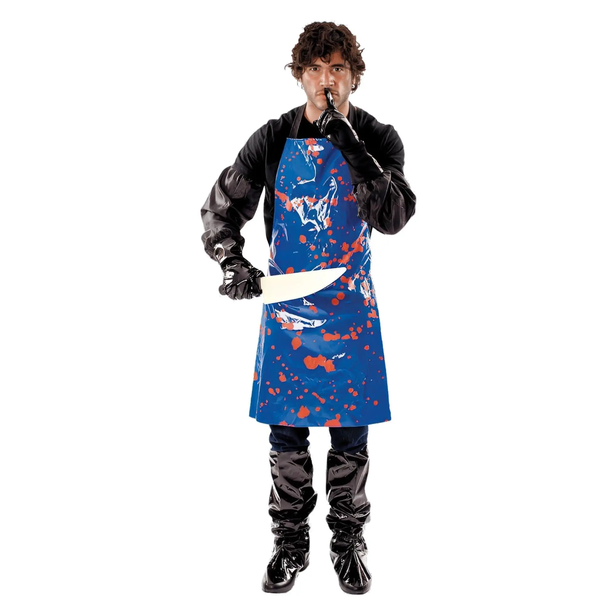 Men's Bay Harbour Butcher Adult Costume - Black Shiny Apron Set, Matching Cosplay Gear with Boot Covers, Based on Dexter, One Size Fits Most, Halloween Costume Ideas