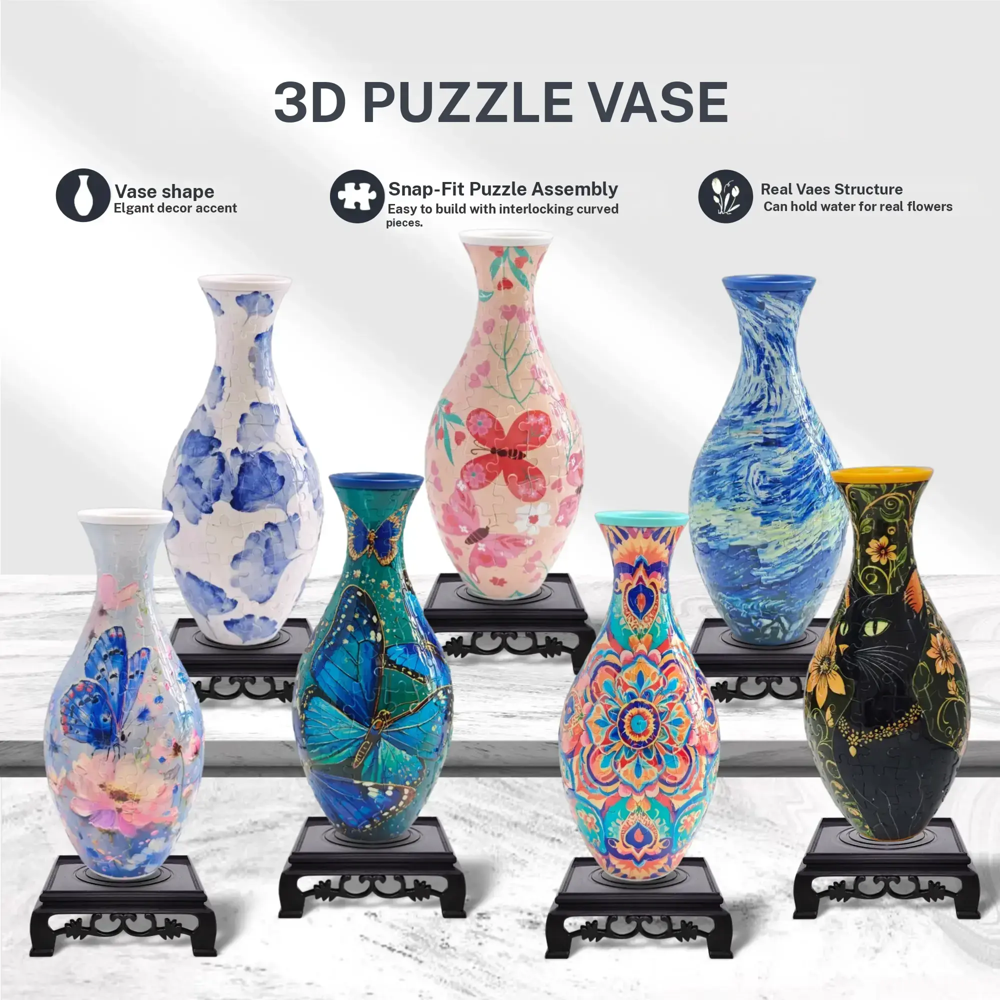 SLOOPYHLA 3D Puzzle Vase, Puzzle for Adults, Creative Vase Puzzle for Flowers, Unique Home Décor & Housewarming Gift