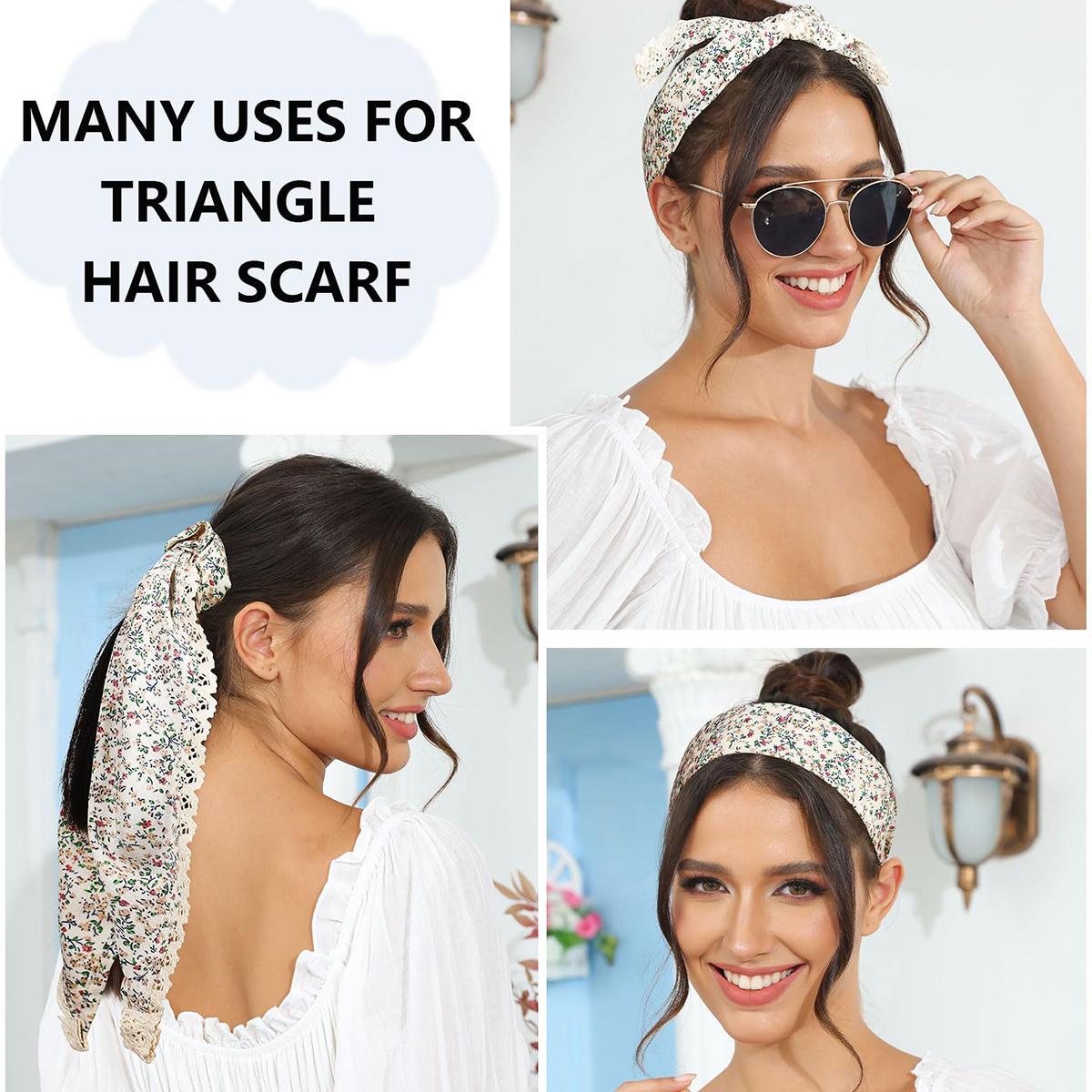 3-piece suit Flower Solid color Hair Bandanas Headbands Chiffon Head Kerchief for Women Girls Bohemian Hair Scarf Floral Lace Edge Headband Bandana