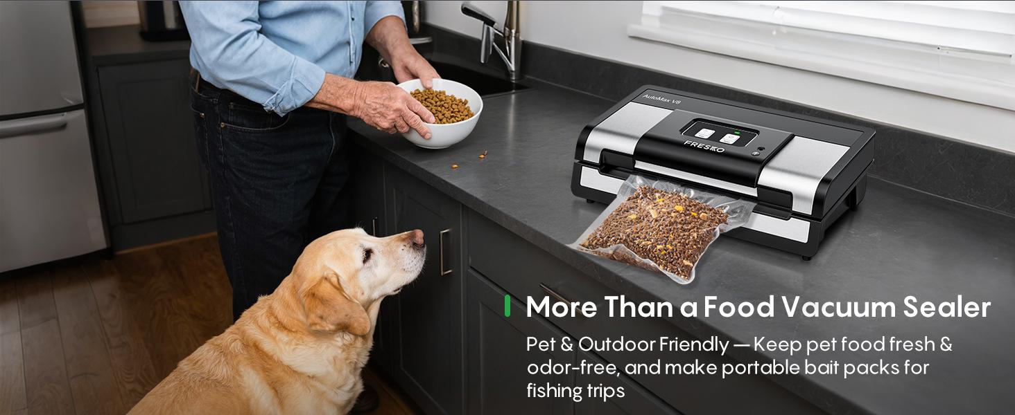 FRESKO AutoMax V8 Heavy Duty Vacuum Sealer Machine, Automatic Food Saver with Dry & Moist Modes, Built-in Cutter & Bag Storage, Includes Bags & Rolls