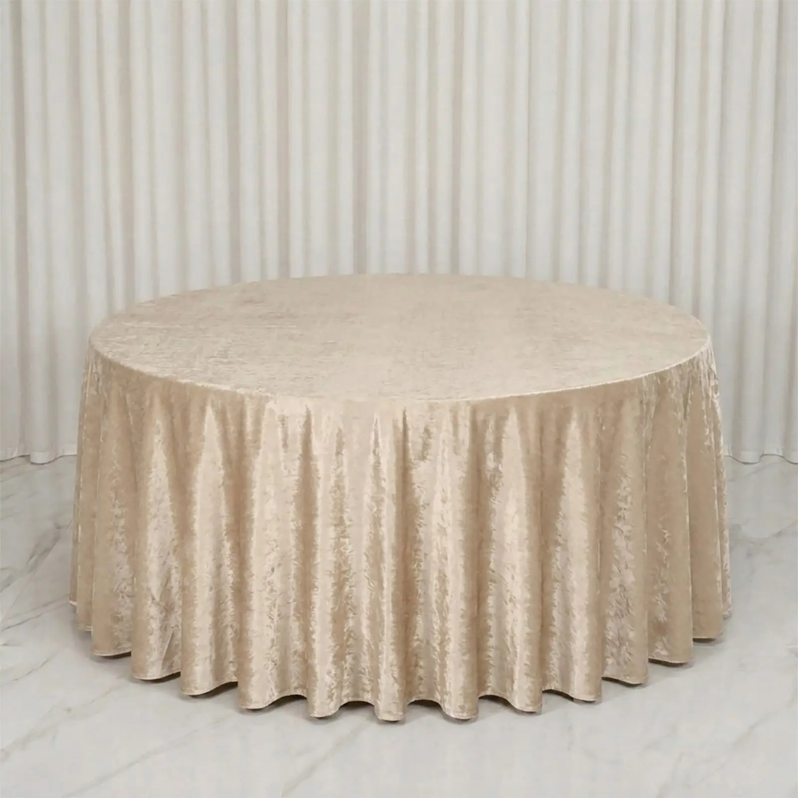 Premium Velvet Round Tablecloth 132" Champagne - Soft & Reusable Table Cover